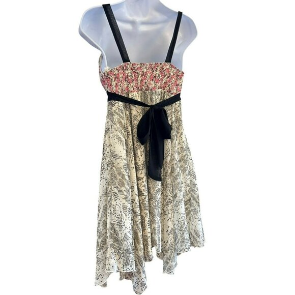 Johnny Martin Floral Snakeskin Print Sleeveless Baby Doll Dress Tie Waist Y2K - Picture 4 of 8